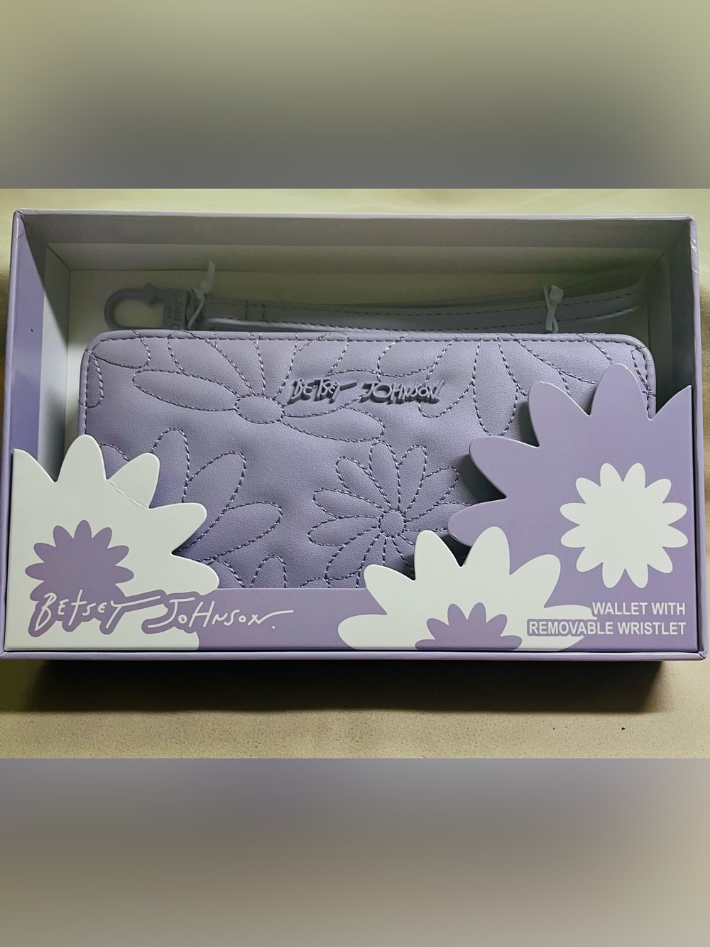 Betsey Johnson Lavender Floral Quilted Wallet with Removable Wristlet - NIB